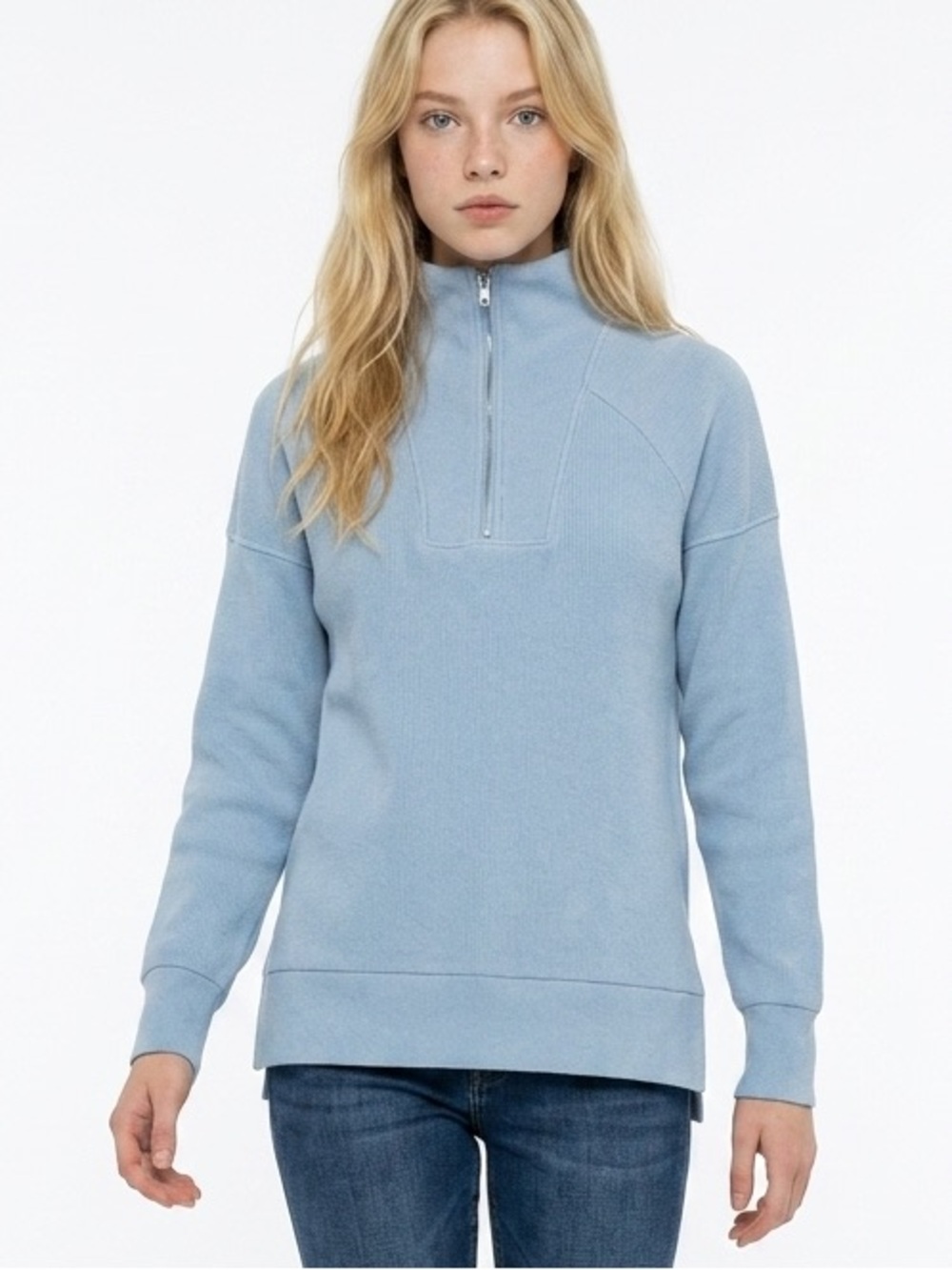 Light Blue Quarter-Zip Pullover Sweatshirt
